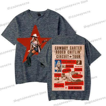 Vintage Beyonce Cowboy Carter Tour T-shirt 2025 New Men Women Fashion Short Sleeve Tops Tees Beyonce Male Female Streetwear