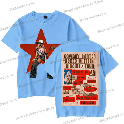 Vintage Beyonce Cowboy Carter Tour T-shirt 2025 New Men Women Fashion Short Sleeve Tops Tees Beyonce Male Female Streetwear