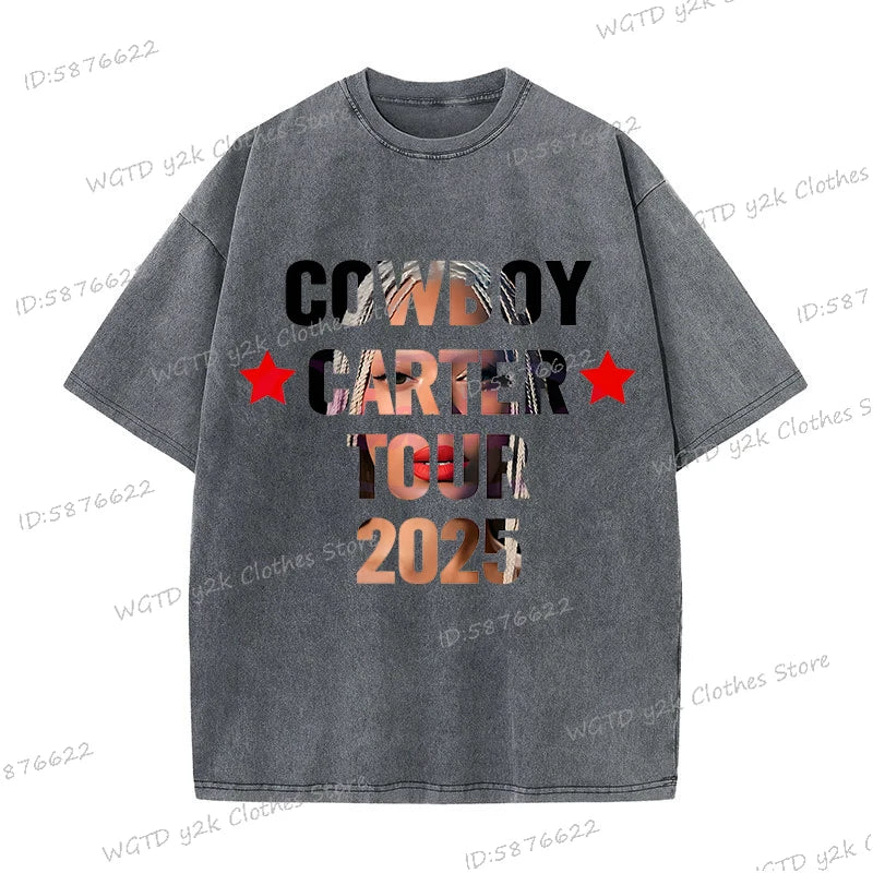 Fashion Singer Beyonce Cowboy Carter Tour New Washed T Shirt  Funny Harajuku Graphic Men Women 100% Cotton Loose Tops Tees