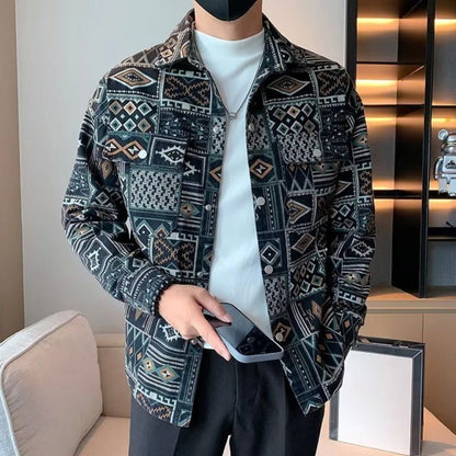 Cowboy Coat for Men Autumn Cargo with Print Denim Jackets Man Cowgirl Fashion Joker Trendy Washed Rock Korean Popular Clothes