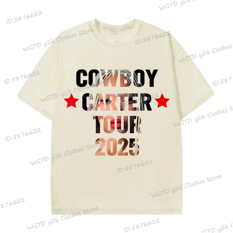 Fashion Singer Beyonce Cowboy Carter Tour New Washed T Shirt  Funny Harajuku Graphic Men Women 100% Cotton Loose Tops Tees