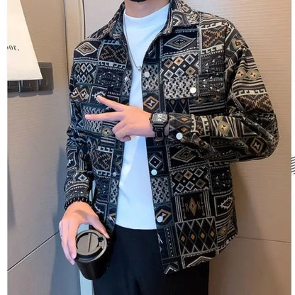 Cowboy Coat for Men Autumn Cargo with Print Denim Jackets Man Cowgirl Fashion Joker Trendy Washed Rock Korean Popular Clothes