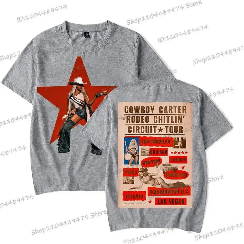 Vintage Beyonce Cowboy Carter Tour T-shirt 2025 New Men Women Fashion Short Sleeve Tops Tees Beyonce Male Female Streetwear