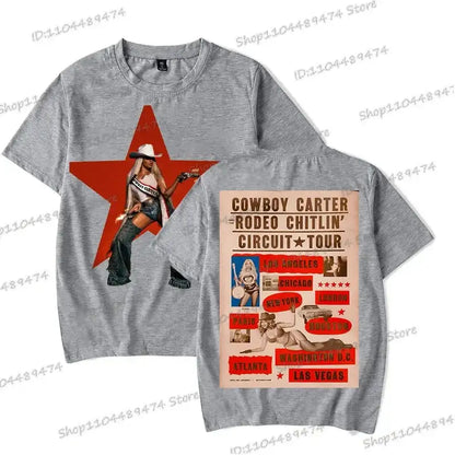 Vintage Beyonce Cowboy Carter Tour T-shirt 2025 New Men Women Fashion Short Sleeve Tops Tees Beyonce Male Female Streetwear