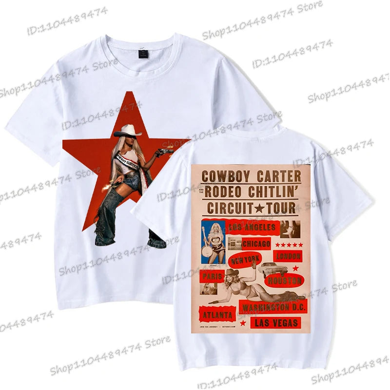 Vintage Beyonce Cowboy Carter Tour T-shirt 2025 New Men Women Fashion Short Sleeve Tops Tees Beyonce Male Female Streetwear