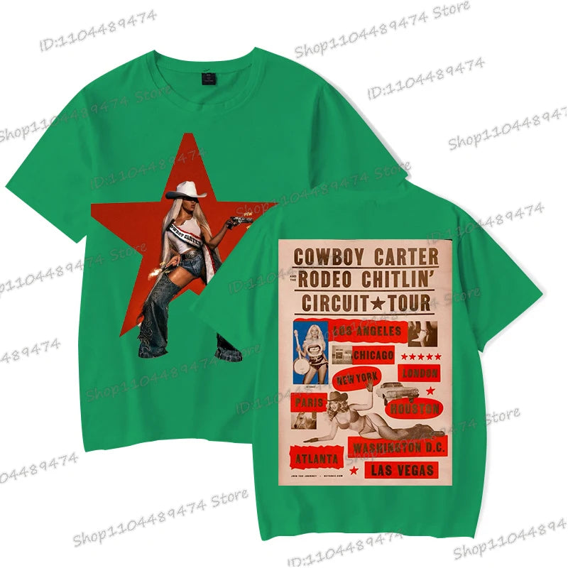 Vintage Beyonce Cowboy Carter Tour T-shirt 2025 New Men Women Fashion Short Sleeve Tops Tees Beyonce Male Female Streetwear