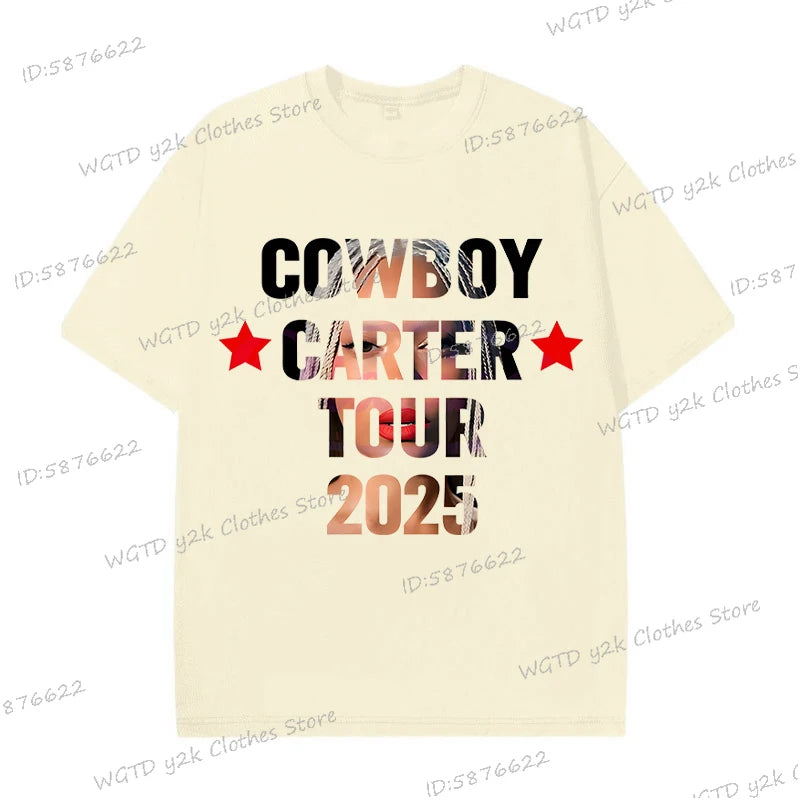Fashion Singer Beyonce Cowboy Carter Tour New Washed T Shirt  Funny Harajuku Graphic Men Women 100% Cotton Loose Tops Tees