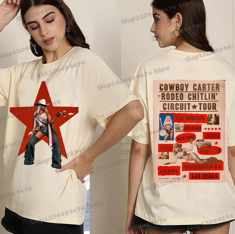 Vintage Beyonce Cowboy Carter Tour T-shirt 2025 New Men Women Fashion Short Sleeve Tops Tees Beyonce Male Female Streetwear