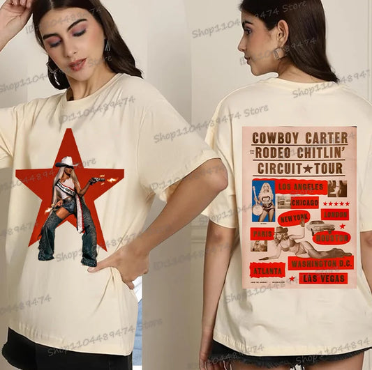 Vintage Beyonce Cowboy Carter Tour T-shirt 2025 New Men Women Fashion Short Sleeve Tops Tees Beyonce Male Female Streetwear