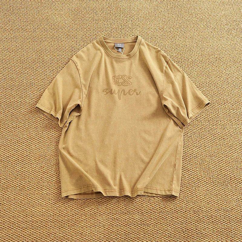 Summer Men's Heavyweight Vintage Washed 100% Cotton T-shirt Oversize American Retro Style Distressed Drop Shoulder Cityboy Tees