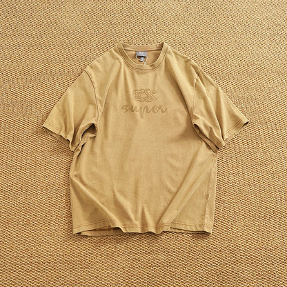 Summer Men's Heavyweight Vintage Washed 100% Cotton T-shirt Oversize American Retro Style Distressed Drop Shoulder Cityboy Tees