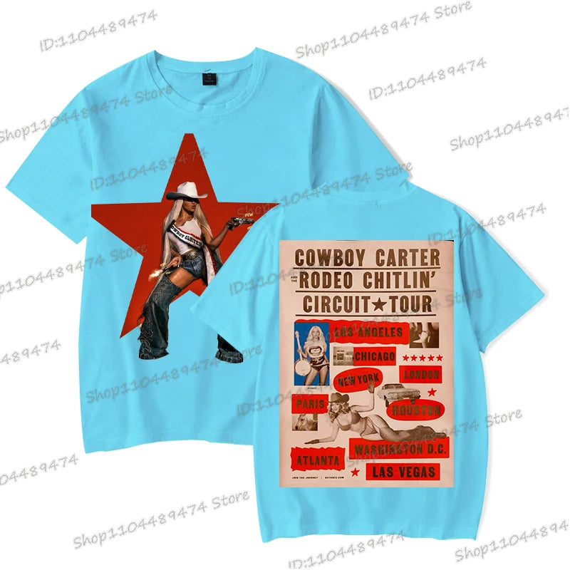 Vintage Beyonce Cowboy Carter Tour T-shirt 2025 New Men Women Fashion Short Sleeve Tops Tees Beyonce Male Female Streetwear