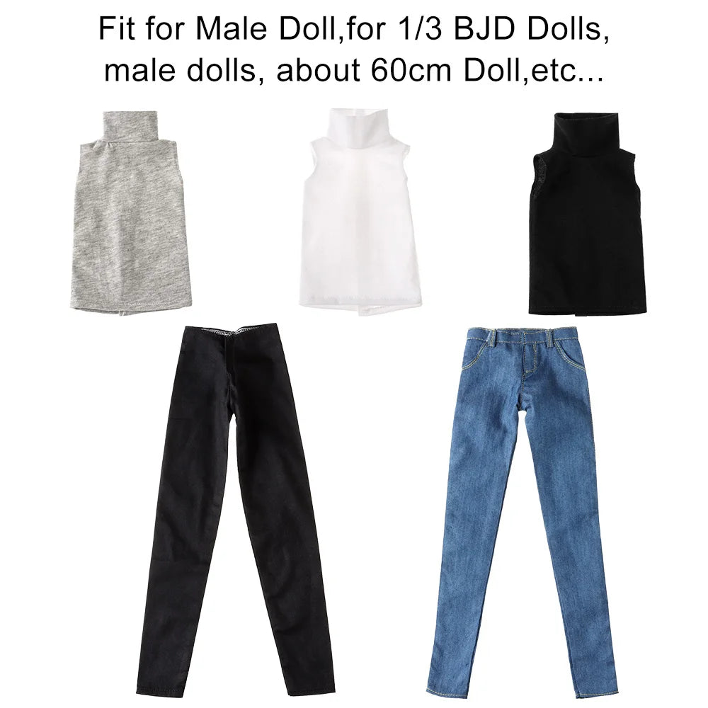 Fashion 60CM Doll Trousers Jeans Cotton Doll Tops Vest T-shirt Fit For Male Doll Pants For 1/3 BJD Doll Clothes Accessories Toys