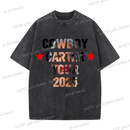 Fashion Singer Beyonce Cowboy Carter Tour New Washed T Shirt  Funny Harajuku Graphic Men Women 100% Cotton Loose Tops Tees