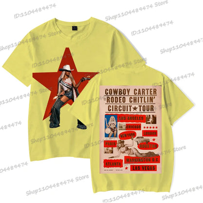 Vintage Beyonce Cowboy Carter Tour T-shirt 2025 New Men Women Fashion Short Sleeve Tops Tees Beyonce Male Female Streetwear