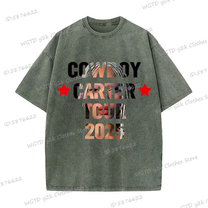Fashion Singer Beyonce Cowboy Carter Tour New Washed T Shirt  Funny Harajuku Graphic Men Women 100% Cotton Loose Tops Tees