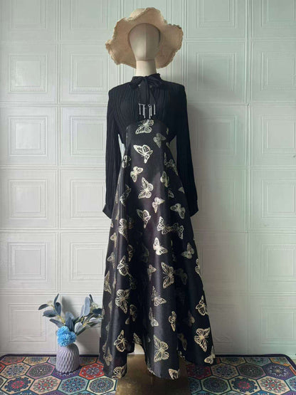 Elegant Long Sleeve Butterfly Bronzing Dress