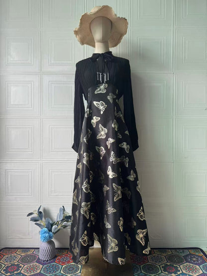 Elegant Long Sleeve Butterfly Bronzing Dress