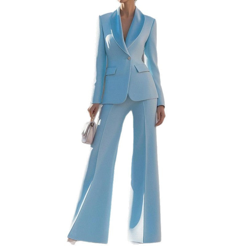 Solid Color Temperament Long Sleeve Suit Straight Trousers Business Suit