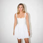 Square-neck Sleeveless Waist Trimming Sling Dress