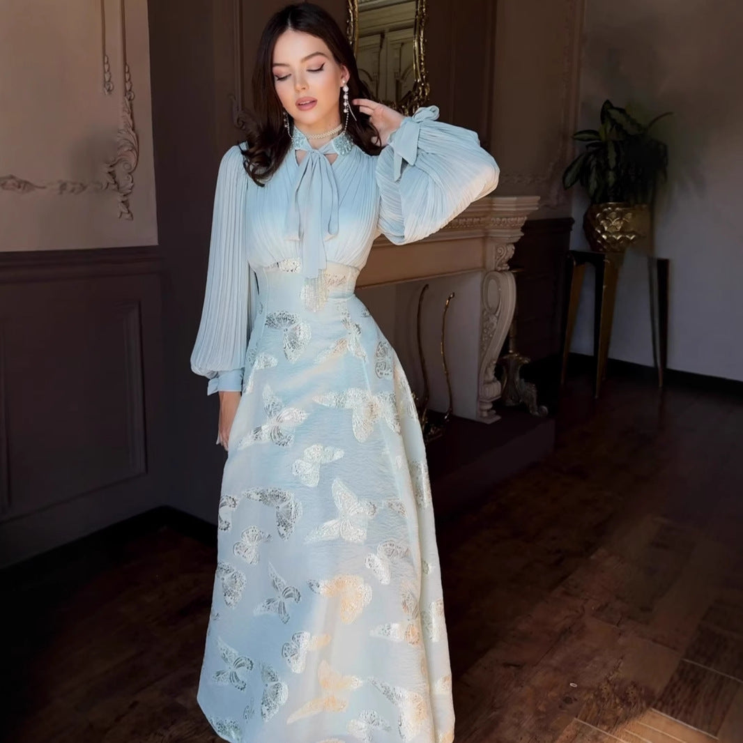 Elegant Long Sleeve Butterfly Bronzing Dress