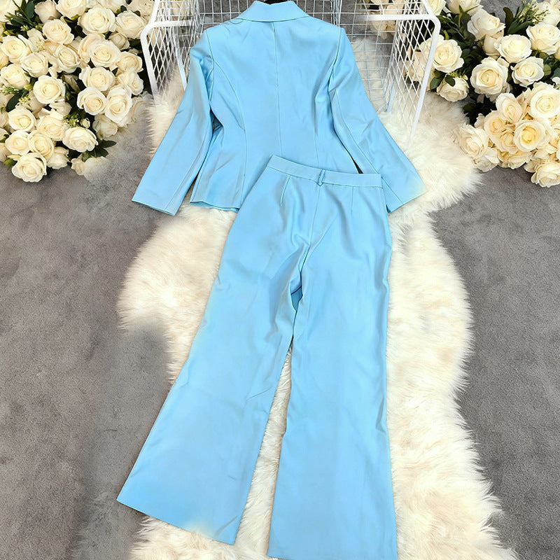 Solid Color Temperament Long Sleeve Suit Straight Trousers Business Suit
