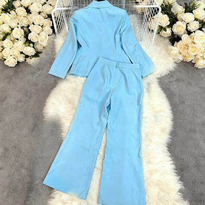 Solid Color Temperament Long Sleeve Suit Straight Trousers Business Suit