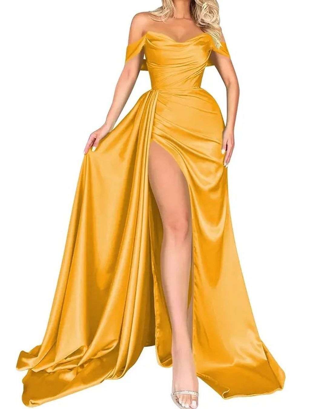 Banquet High Slit Sexy Host Off-shoulder Slimming Party Evening Dress