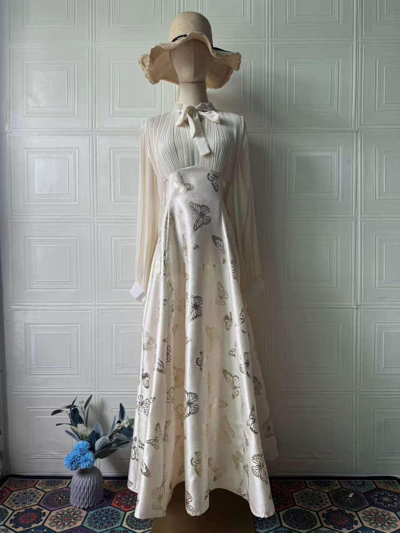 Elegant Long Sleeve Butterfly Bronzing Dress