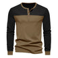 Retro Trendy Long-sleeve Color Matching Henry Collar Bottoming Shirt Casual T-shirt
