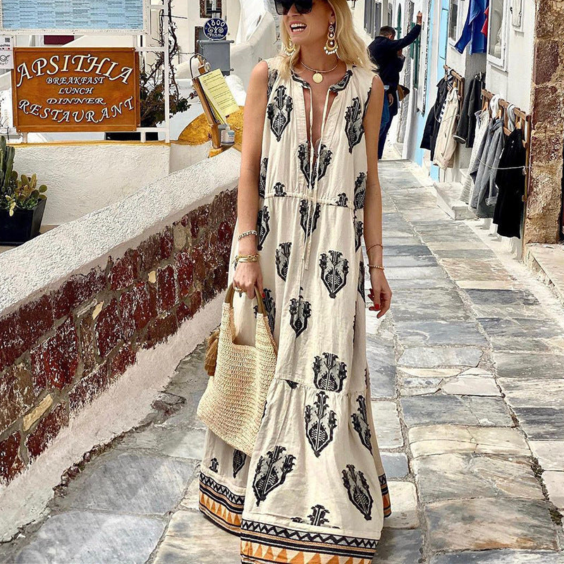 Women's Sleeveless Midi Printed Dress