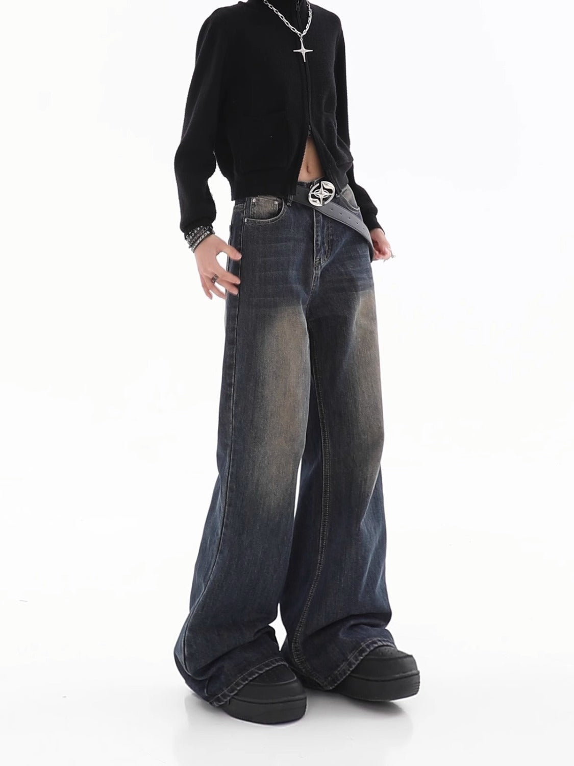 Women's Loose Drooping Vintage Distressed Straight Jeans