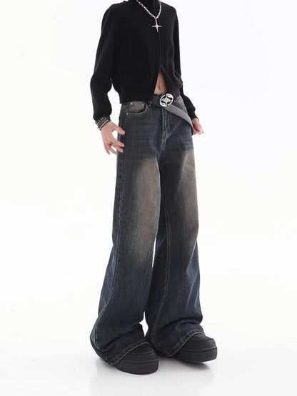 Women's Loose Drooping Vintage Distressed Straight Jeans