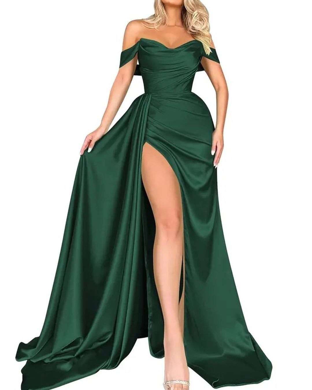 Banquet High Slit Sexy Host Off-shoulder Slimming Party Evening Dress