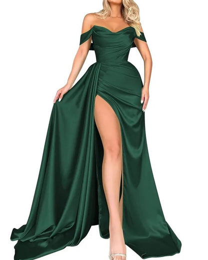 Banquet High Slit Sexy Host Off-shoulder Slimming Party Evening Dress