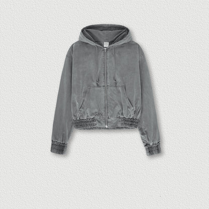 Women's Vintage Washed Distressed Zip Hoodie
