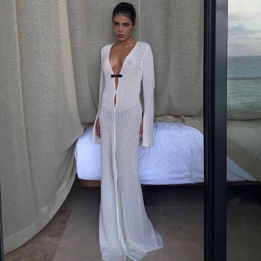 Cutout Slit Maxi Skirt Beach Blouse