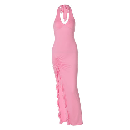 Summer New V-neck Halter Split Sexy Backless Dress
