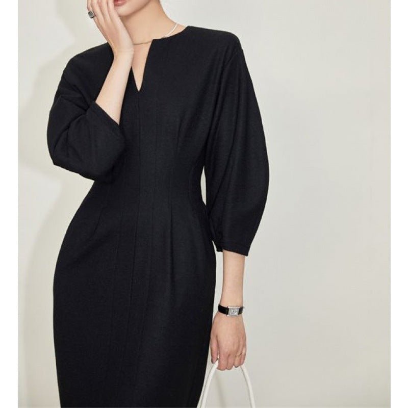 Black Female Temperament V - neck Black Dress Female - Elevra