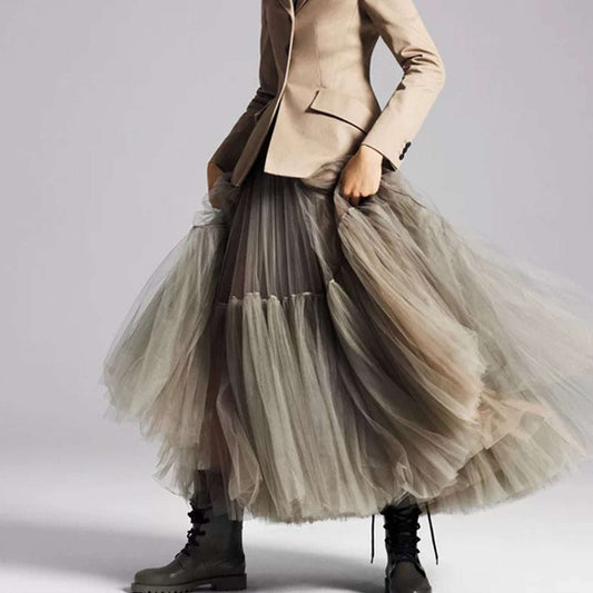 Black Mesh Maxi Hem Skirt, Maxi Dress, Mid - length Skirt, Design Sense Gauze Skirt, Big Swing Skirt, Spring Clothing, Womens Clothing - Elevra