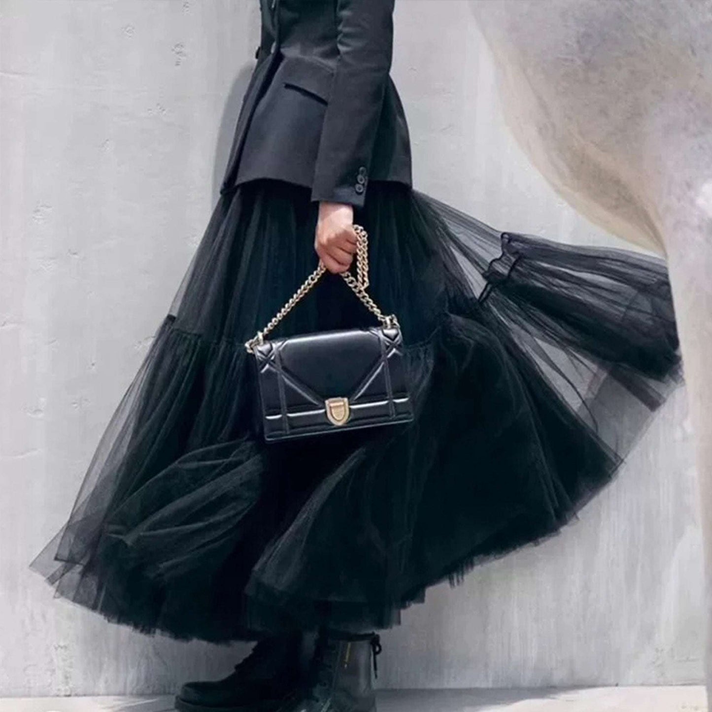 Black Mesh Maxi Hem Skirt, Maxi Dress, Mid - length Skirt, Design Sense Gauze Skirt, Big Swing Skirt, Spring Clothing, Womens Clothing - Elevra