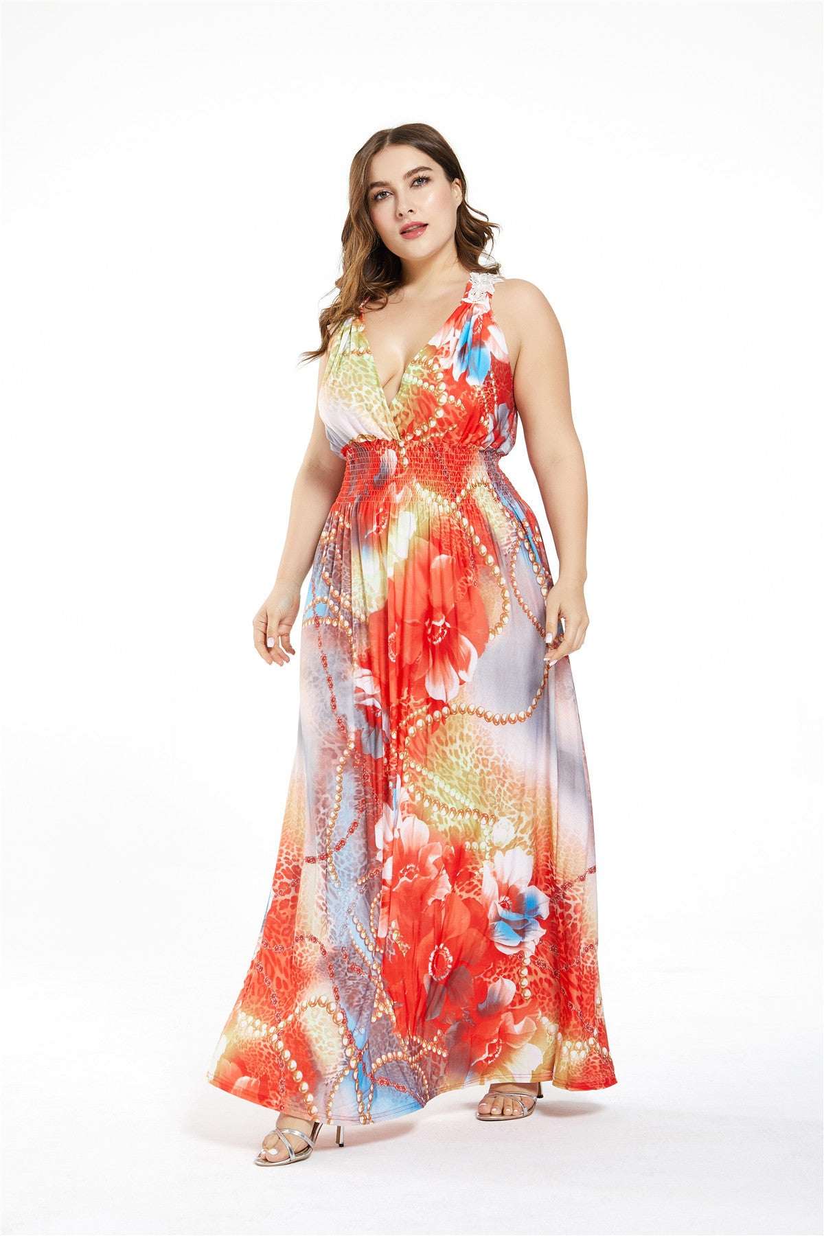 Bohemian Holiday Dress Ice Soft Silk V - neck Maxi Skirt - Elevra