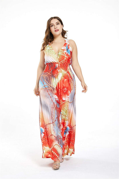 Bohemian Holiday Dress Ice Soft Silk V - neck Maxi Skirt - Elevra