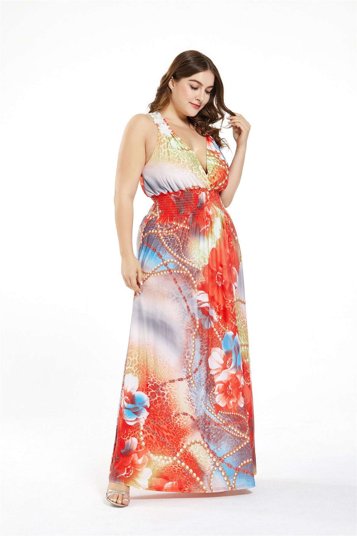 Bohemian Holiday Dress Ice Soft Silk V - neck Maxi Skirt - Elevra