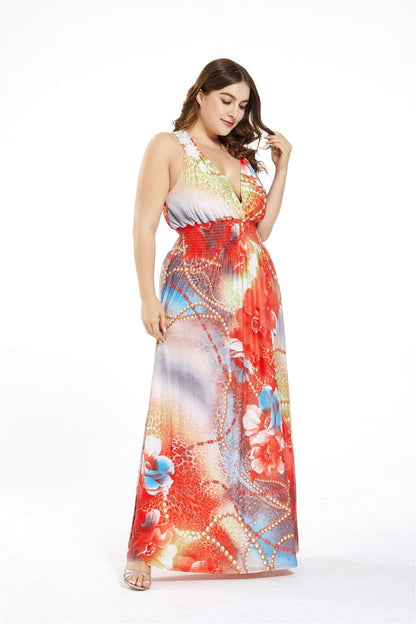 Bohemian Holiday Dress Ice Soft Silk V - neck Maxi Skirt - Elevra