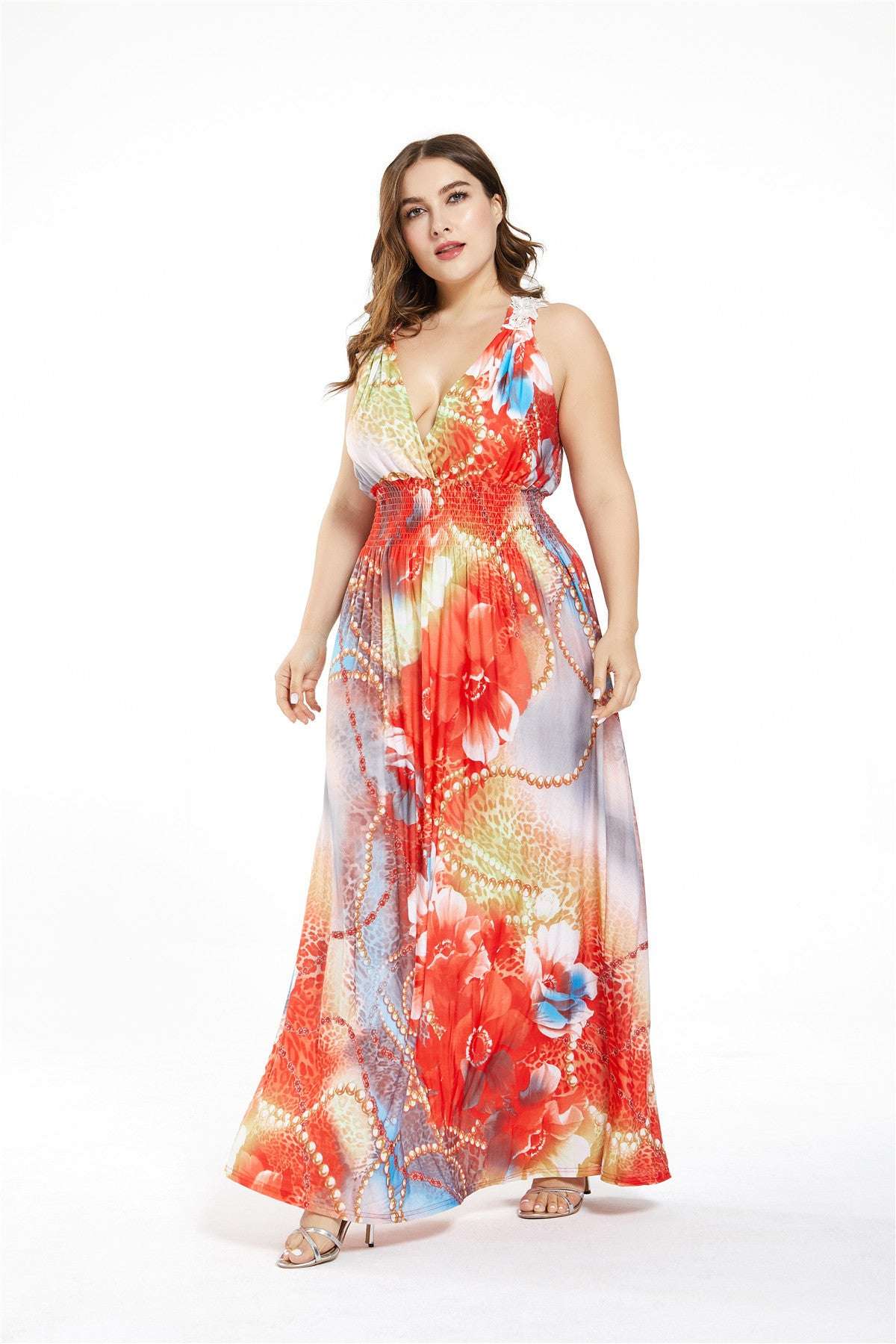 Bohemian Holiday Dress Ice Soft Silk V - neck Maxi Skirt - Elevra