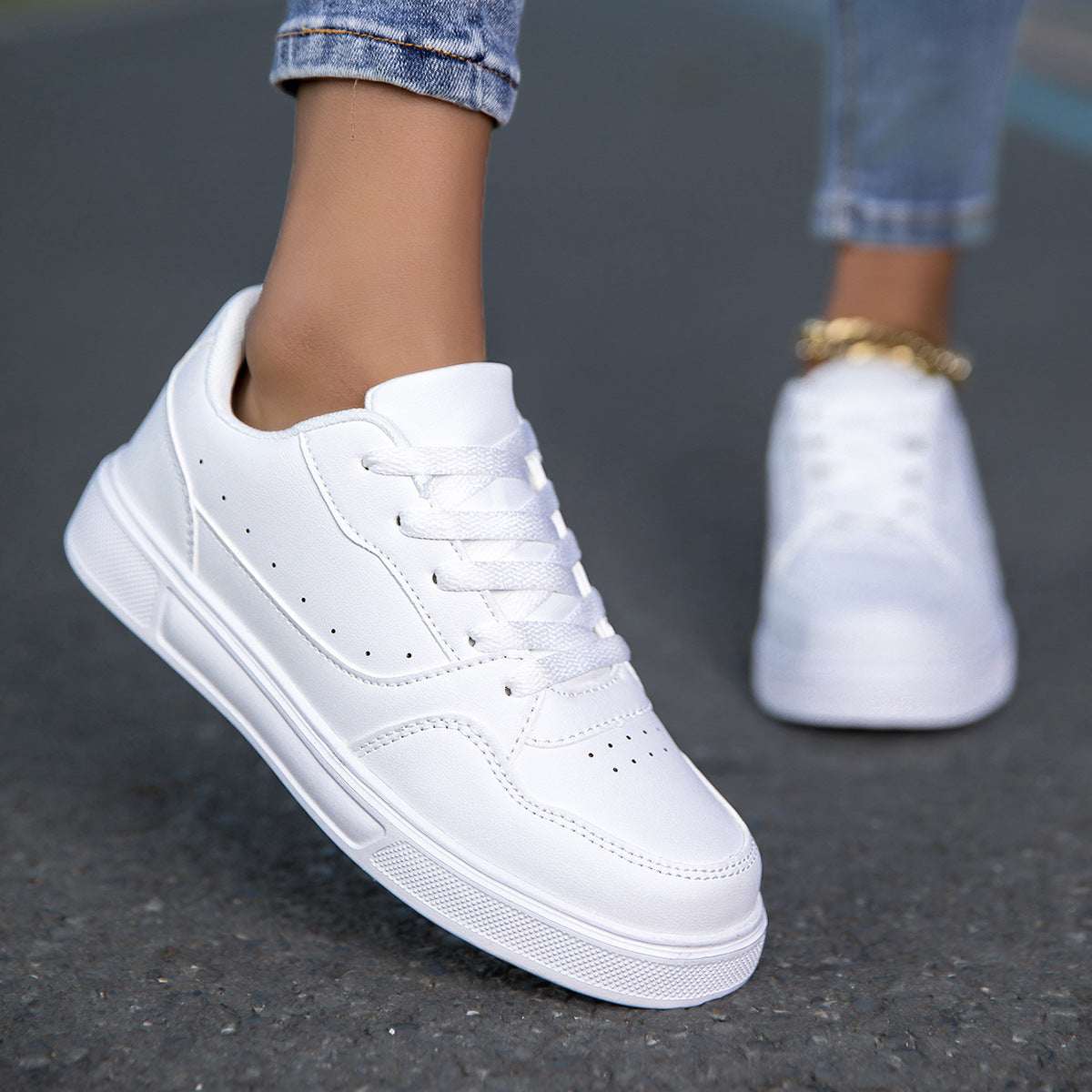 Breathable White Korean Casual Sneaker Breathable - Elevra