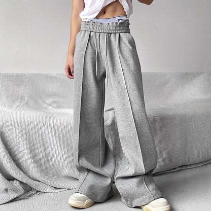 Autumn And Winter Loose Straight Drooping Pants Mid-waisted Figure Flattering Sports Style
