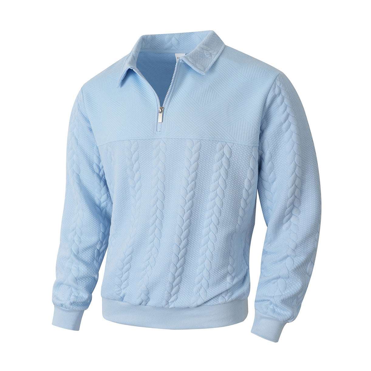 Casual Jacquard Patchwork Half - zip Polo Shirt With A Lapel Collar - Elevra