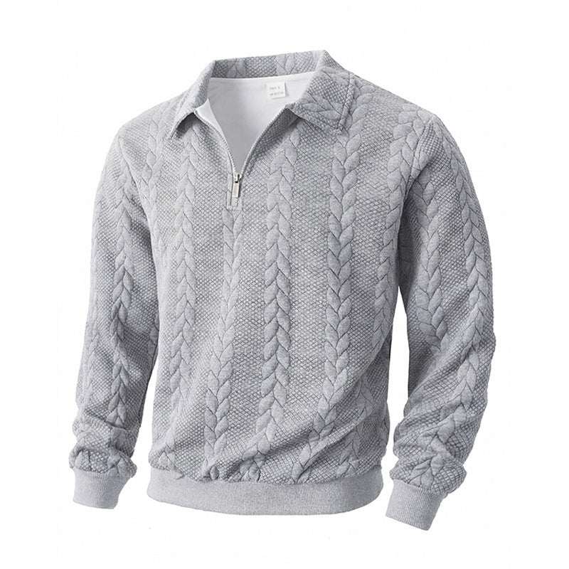 Casual Jacquard Patchwork Half - zip Polo Shirt With A Lapel Collar - Elevra